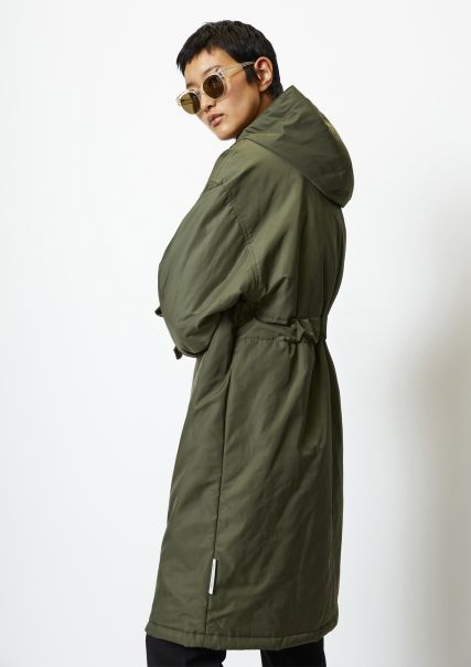 Ultimo Modelo Abrigo Acolchado Con Capucha Relajado De Sarga De Poliéster Reciclado Wr Abrigos Mujer Olive Crop