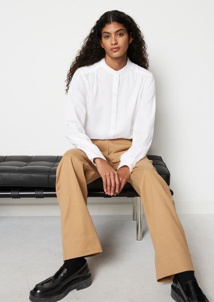 Blusas Blusa De Cuello Alto Relajado De Suave Satén De Algodón Comercio White Mujer