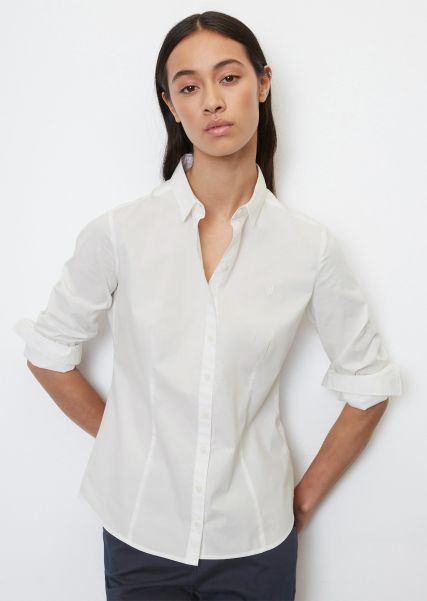 White Mujer Innovación Long-Sleeved Blouse In Stretch-Popeline-Qualität Blusas