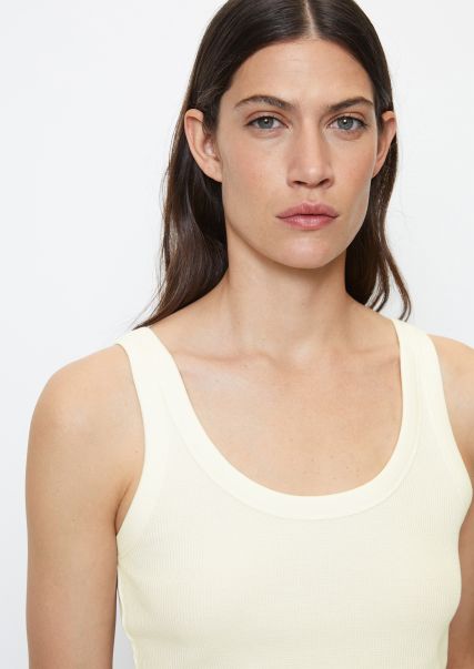 Creamy White Camisetas Entrega Rápida Top De Tirantes Entallado Realizado En Tejido Jersey Con Textura Gofrada Algodón Ecológico Elástico Mujer
