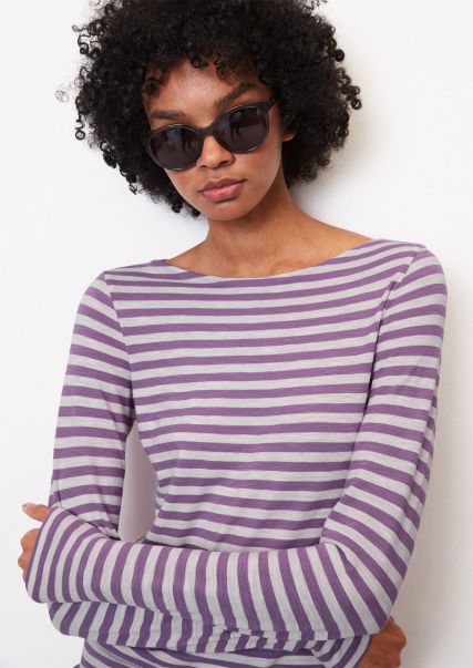 Striped Long Sleeve Top, Regular Fit Tejido Jersey Flameado De Algodón Ecológico Mujer Multi/ Wild Lilac Costumbre Camisetas