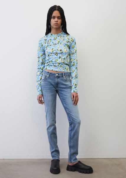 Camiseta De Manga Larga Con Estampado Allover Tejido Jersey Simple Ligero Mujer Multi / Soft Sky Blue Camisetas Conveniencia