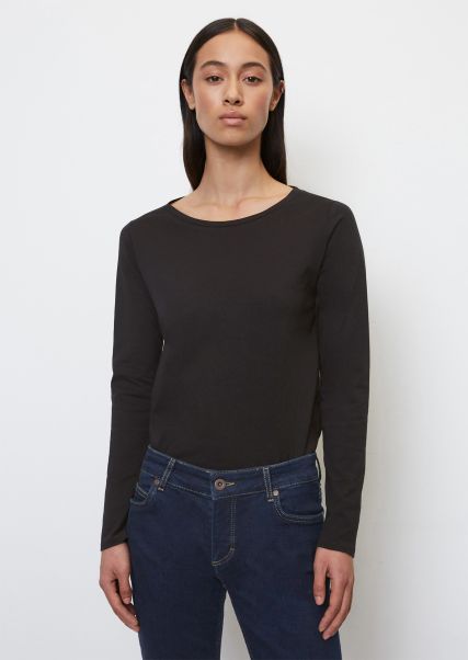 Descuento Black Long Sleeve Top In Organic Cotton Fabric Mujer Camisetas