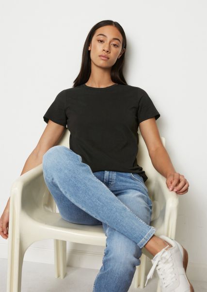 Envío Rápido Mujer Camiseta De Corte Normal Con Cuello Redondo De Algodón Ecológico Camisetas Black
