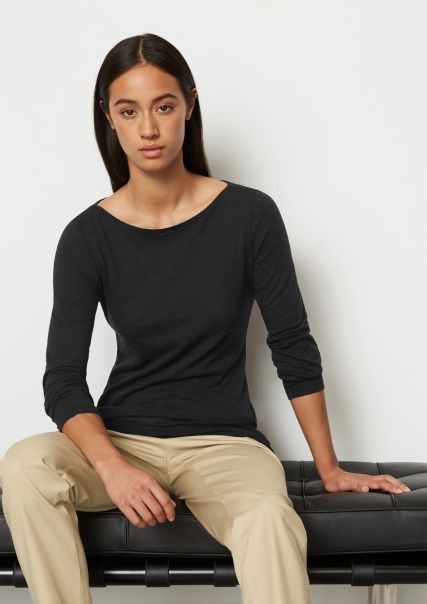 Avanzado Mujer Long Sleeve Top De Algodón Ecológico Camisetas Black
