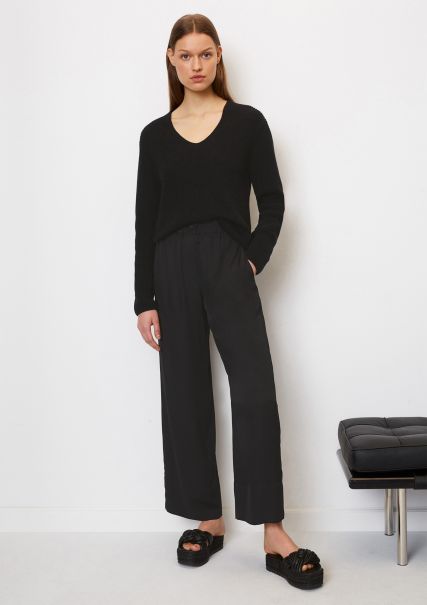 Ultimo Modelo Pantalones Mujer Black Pantalón Fluido De Pernera Ancha Sarga De Viscosa