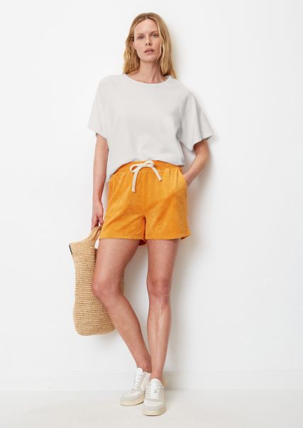 Calidad Faded Marigold Mujer Pantalones Cortos De Tejido De Rizo Mezcla De Algodón Ecológico Pantalones Cortos