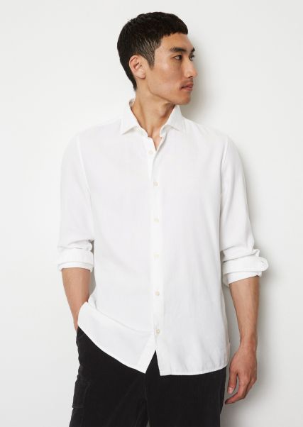 Clásico Camisas Camisa De Manga Larga Ajustada En Ligero Piqué Tejido Hombre White