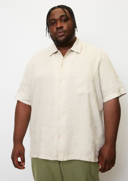 Estado Del Inventario Camisas Hombre Gray Silk Camisa De Lino Con Manga Corta Y Corte Normal Cuello Bowling