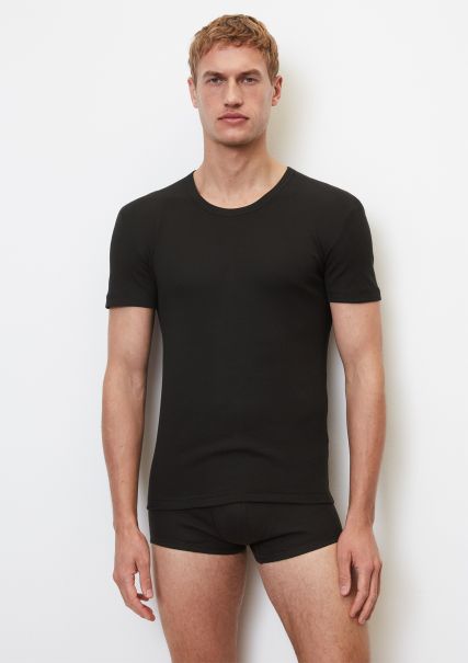 Hombre Precio De La Actividad Black Camiseta Acanalada Estilo Loungewear Mezcla Suave De Algodón Ecológico Homewear