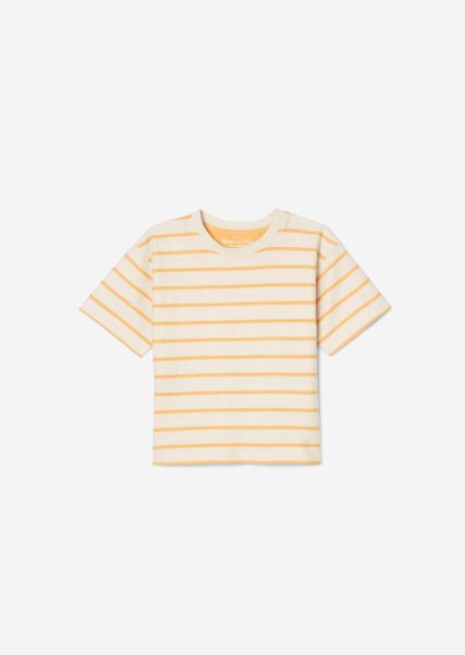 Girls Junior Camiseta Kids-Girls Algodón Ecológico Suave Soft Orange Stripe Clásico